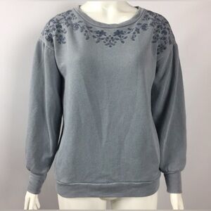 American Eagle Outfitters Gray Blue Embroidered Sweatshirt